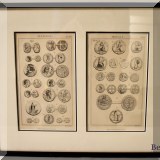 A20. Framed etching of medals. 13.5&rdquo;h x 16&rdquo;w 
